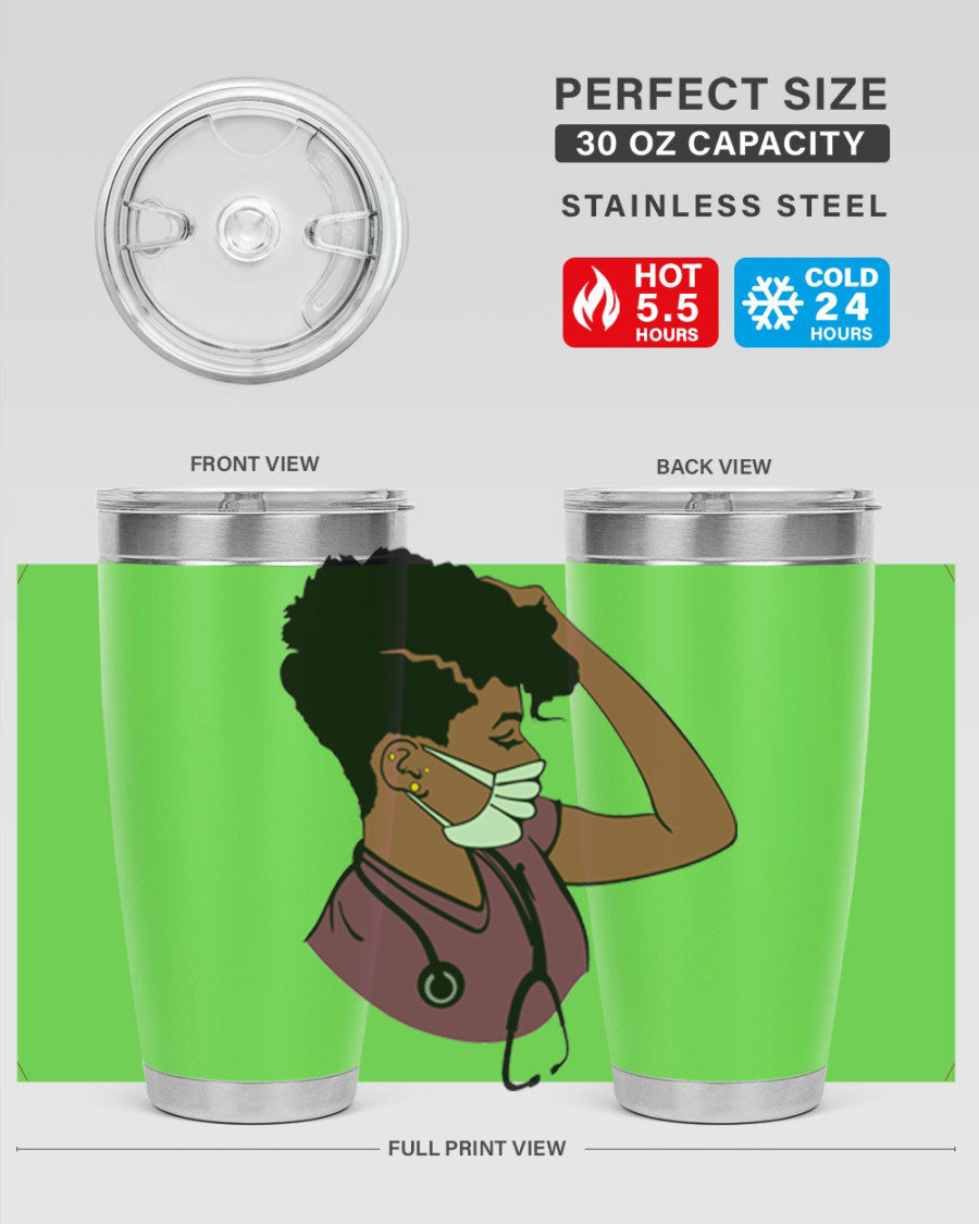 Black Nurse Tumbler featuring double wall vacuum stainless steel design, perfect for hot and cold beverages.