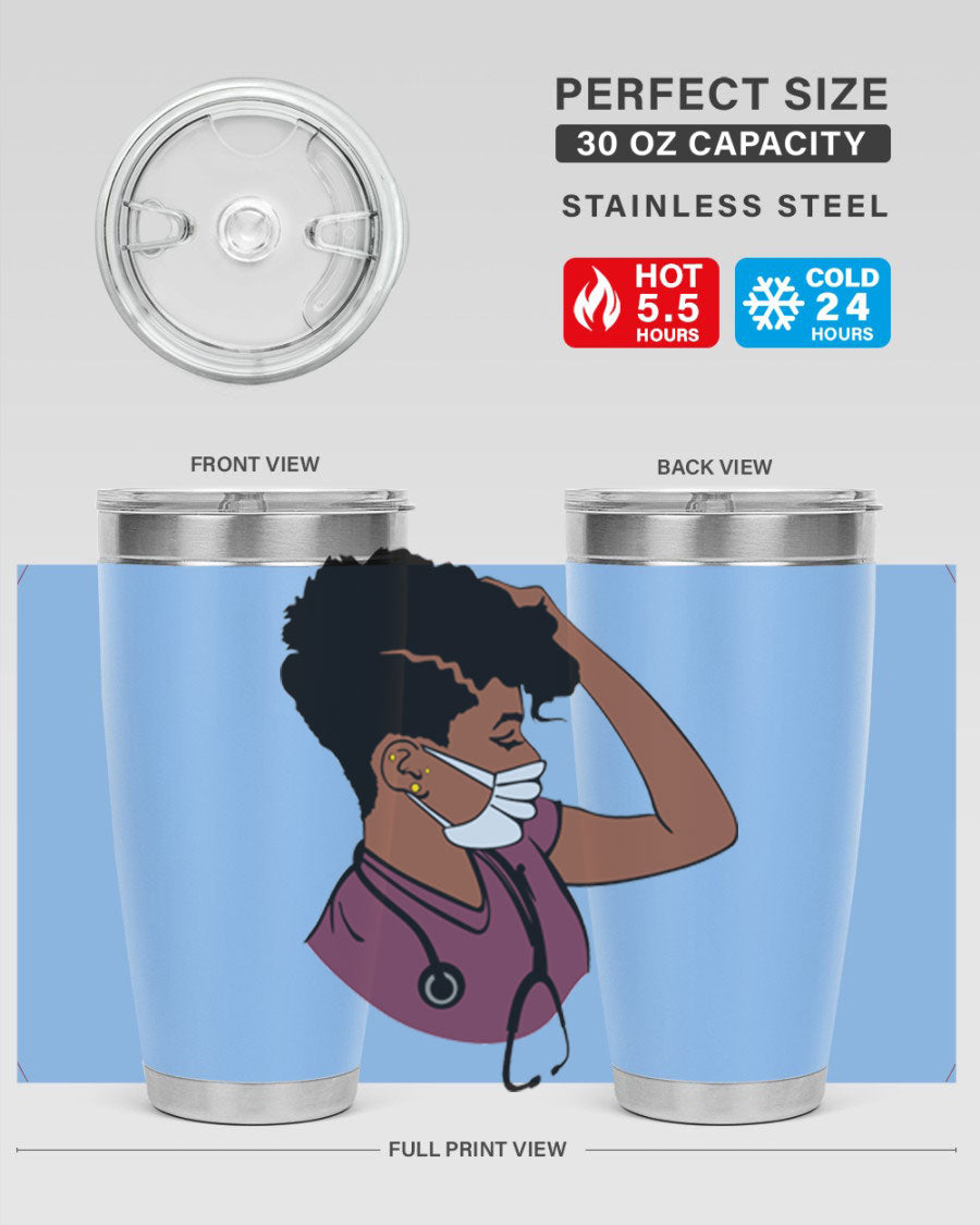 Black Nurse Tumbler featuring double wall vacuum stainless steel design, perfect for hot and cold beverages.