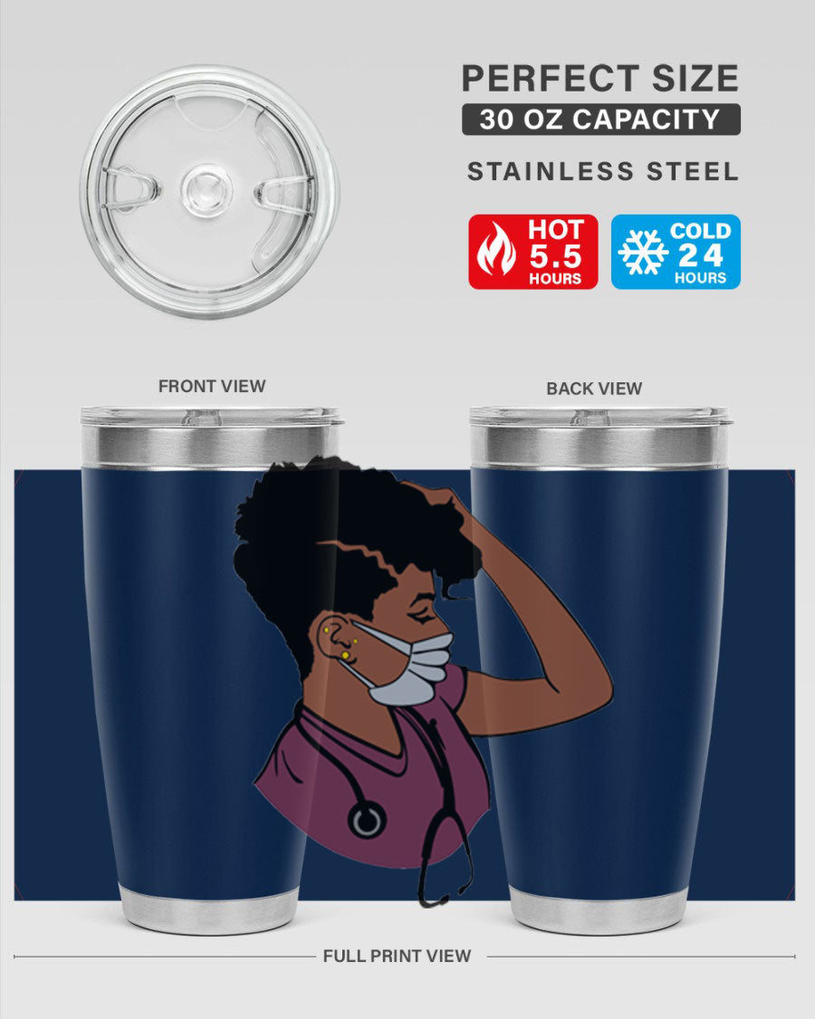 Black Nurse Tumbler featuring double wall vacuum stainless steel design, perfect for hot and cold beverages.
