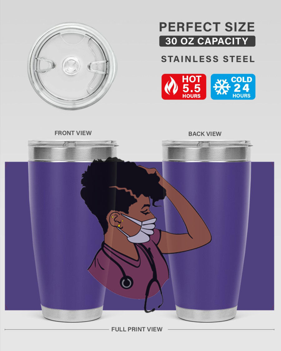 Black Nurse Tumbler featuring double wall vacuum stainless steel design, perfect for hot and cold beverages.