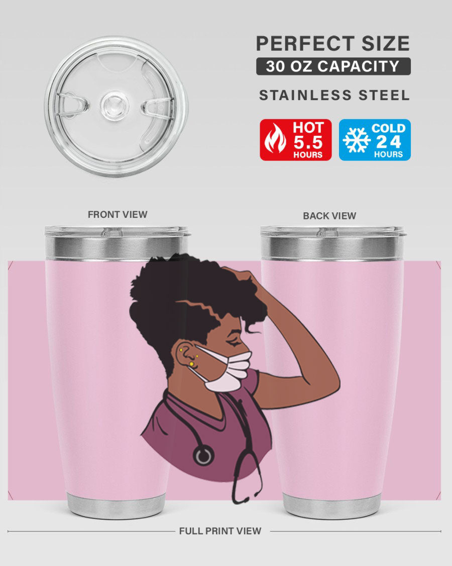 Black Nurse Tumbler featuring double wall vacuum stainless steel design, perfect for hot and cold beverages.