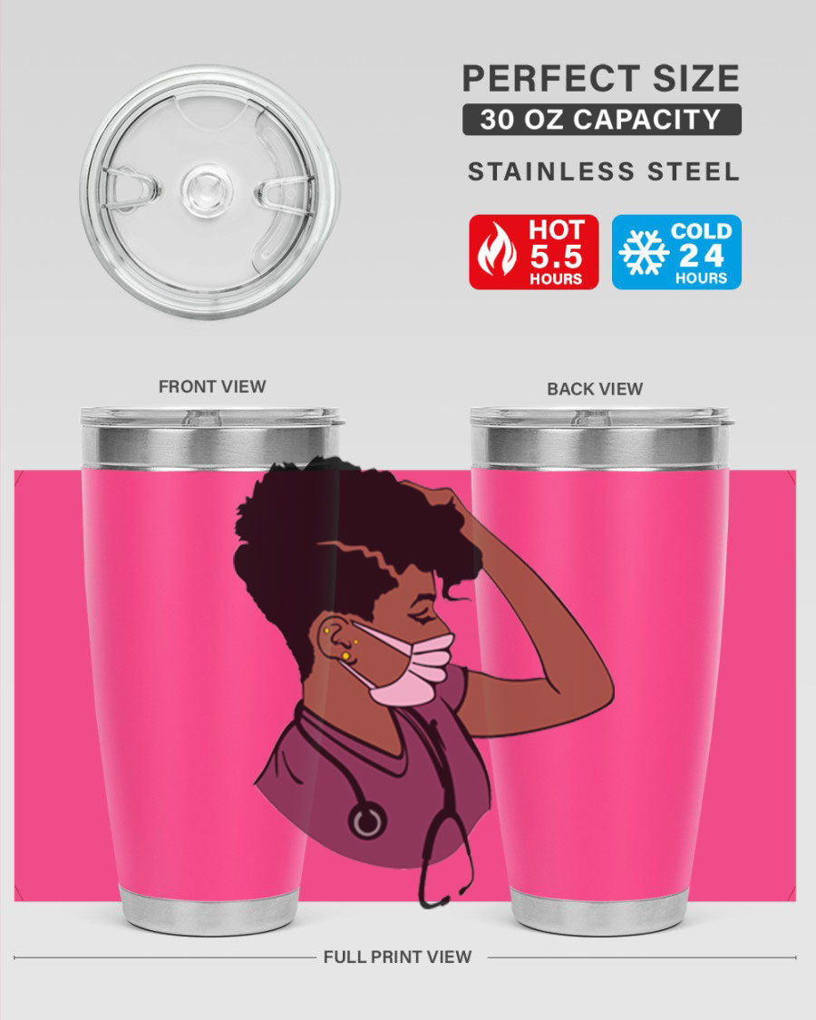 Black Nurse Tumbler featuring double wall vacuum stainless steel design, perfect for hot and cold beverages.