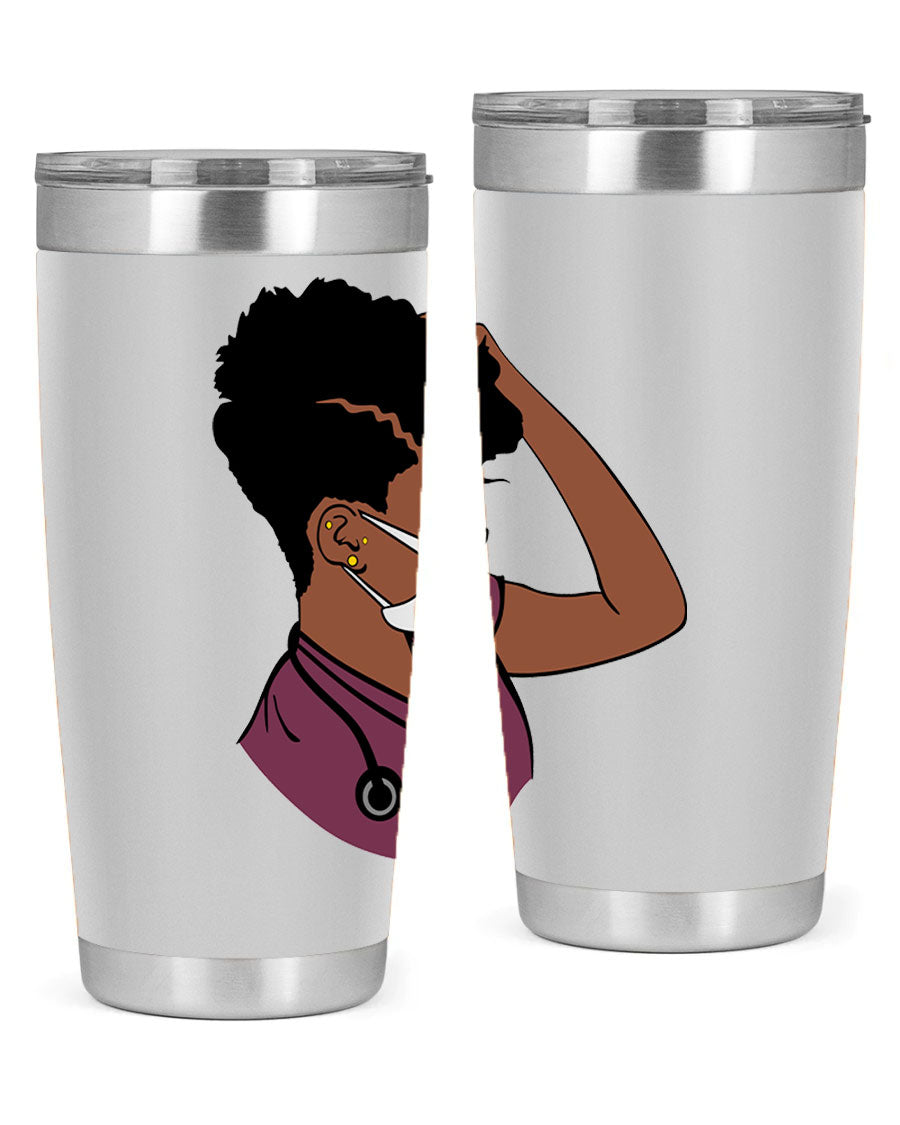 Black Nurse Tumbler featuring double wall vacuum stainless steel design, perfect for hot and cold beverages.