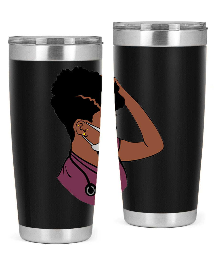 Black Nurse Tumbler featuring double wall vacuum stainless steel design, perfect for hot and cold beverages.