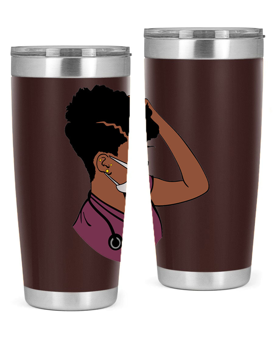 Black Nurse Tumbler featuring double wall vacuum stainless steel design, perfect for hot and cold beverages.