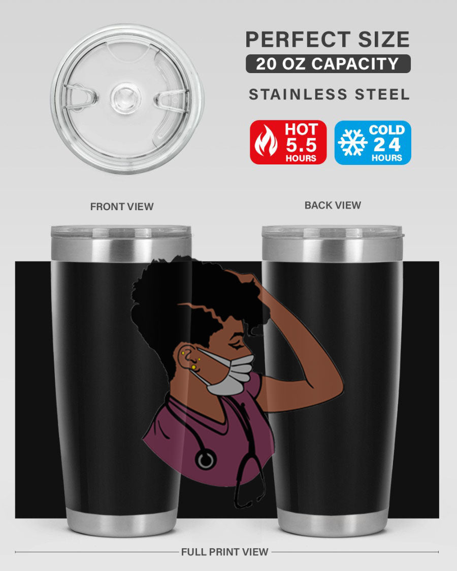 Black Nurse Tumbler featuring double wall vacuum stainless steel design, perfect for hot and cold beverages.