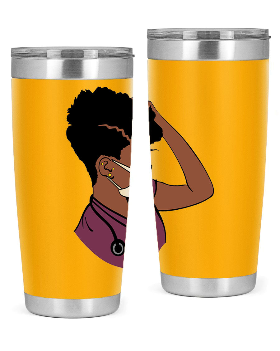 Black Nurse Tumbler featuring double wall vacuum stainless steel design, perfect for hot and cold beverages.