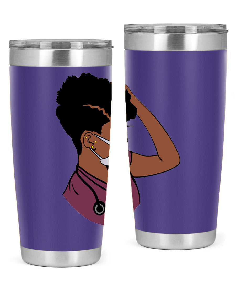Black Nurse Tumbler featuring double wall vacuum stainless steel design, perfect for hot and cold beverages.