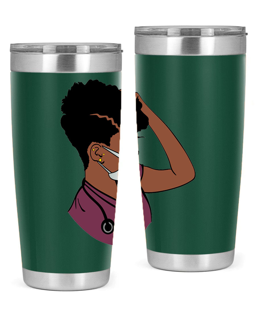 Black Nurse Tumbler featuring double wall vacuum stainless steel design, perfect for hot and cold beverages.