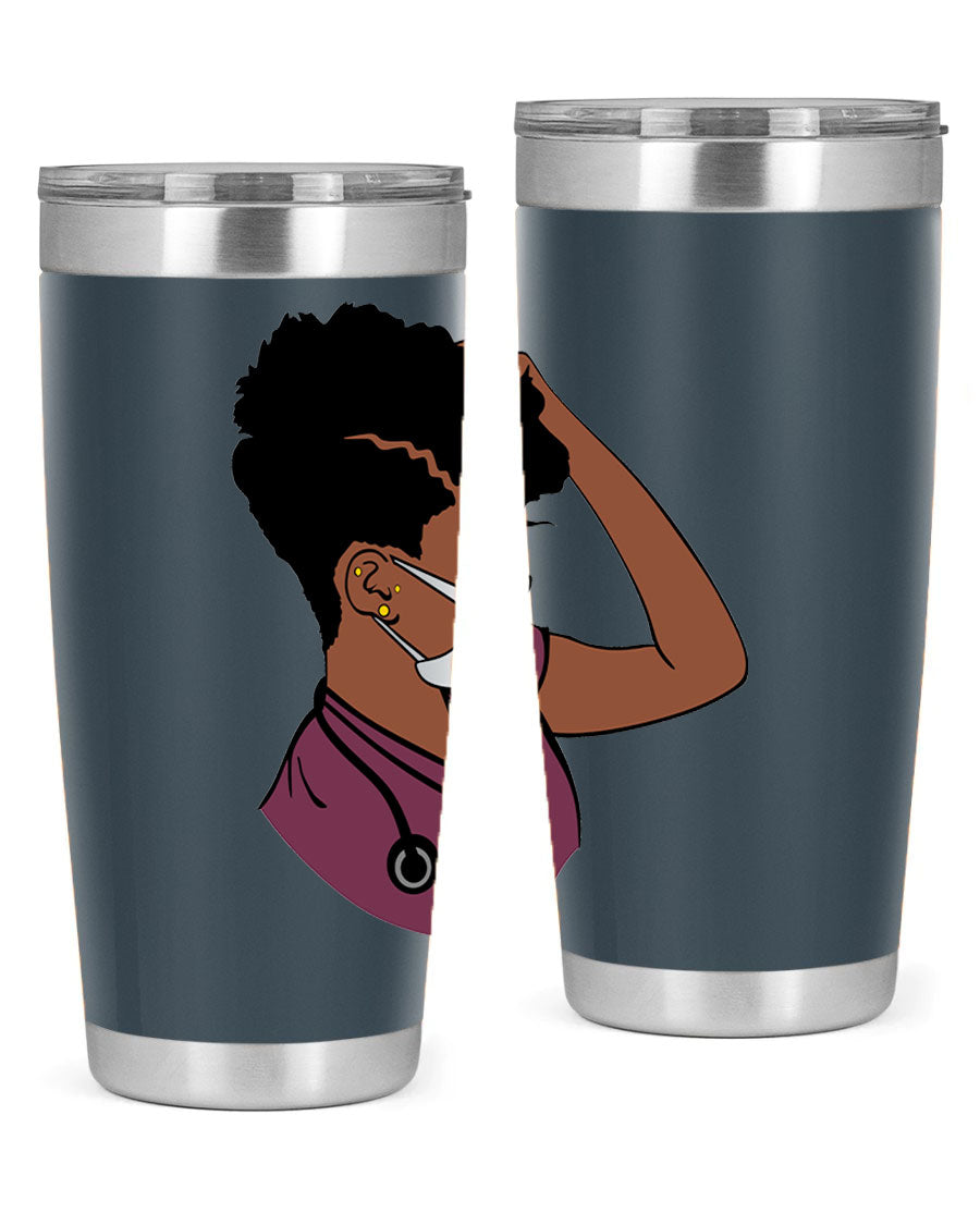 Black Nurse Tumbler featuring double wall vacuum stainless steel design, perfect for hot and cold beverages.