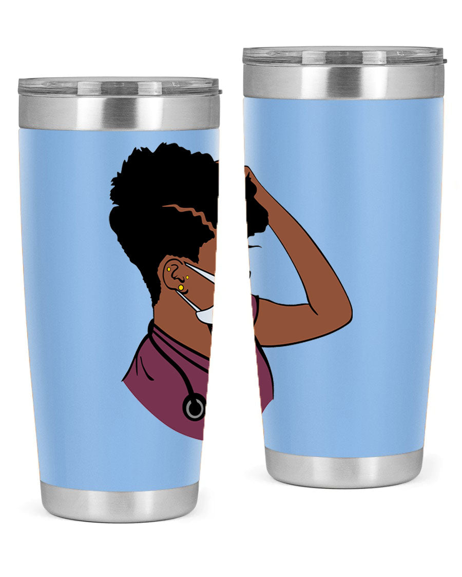 Black Nurse Tumbler featuring double wall vacuum stainless steel design, perfect for hot and cold beverages.