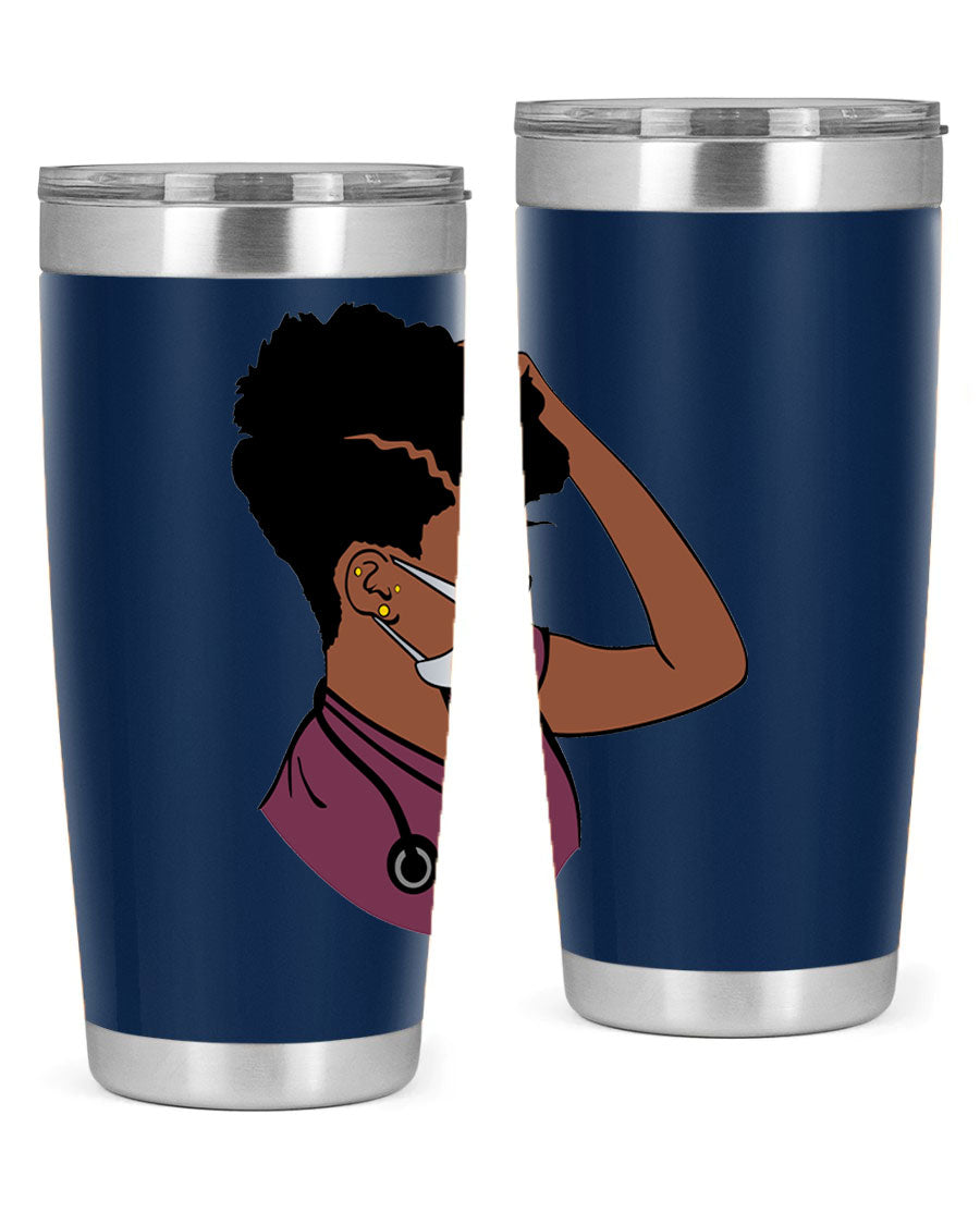 Black Nurse Tumbler featuring double wall vacuum stainless steel design, perfect for hot and cold beverages.