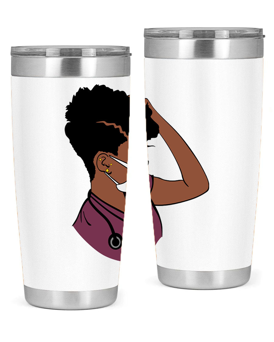 Black Nurse Tumbler featuring double wall vacuum stainless steel design, perfect for hot and cold beverages.