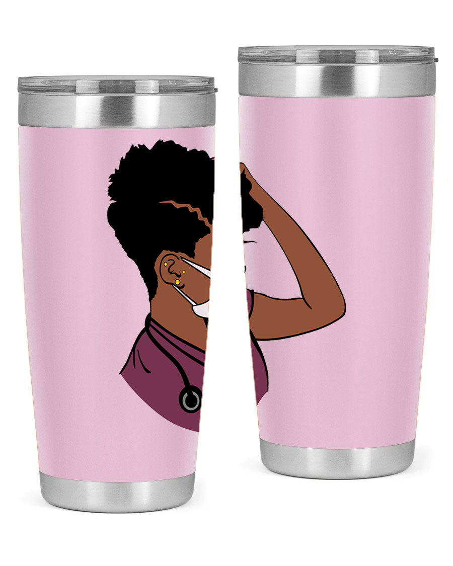 Black Nurse Tumbler featuring double wall vacuum stainless steel design, perfect for hot and cold beverages.
