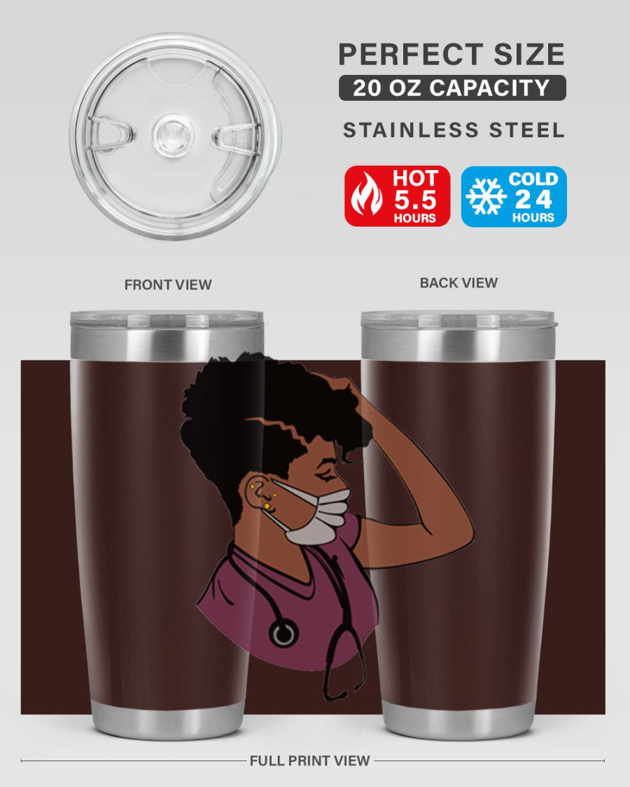Black Nurse Tumbler featuring double wall vacuum stainless steel design, perfect for hot and cold beverages.