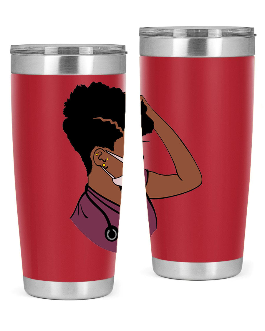 Black Nurse Tumbler featuring double wall vacuum stainless steel design, perfect for hot and cold beverages.
