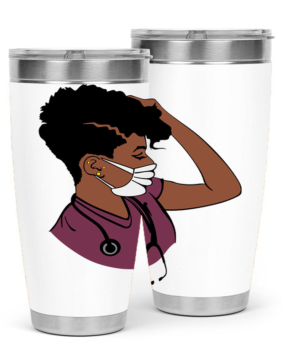 Black Nurse Tumbler featuring double wall vacuum stainless steel design, perfect for hot and cold beverages.