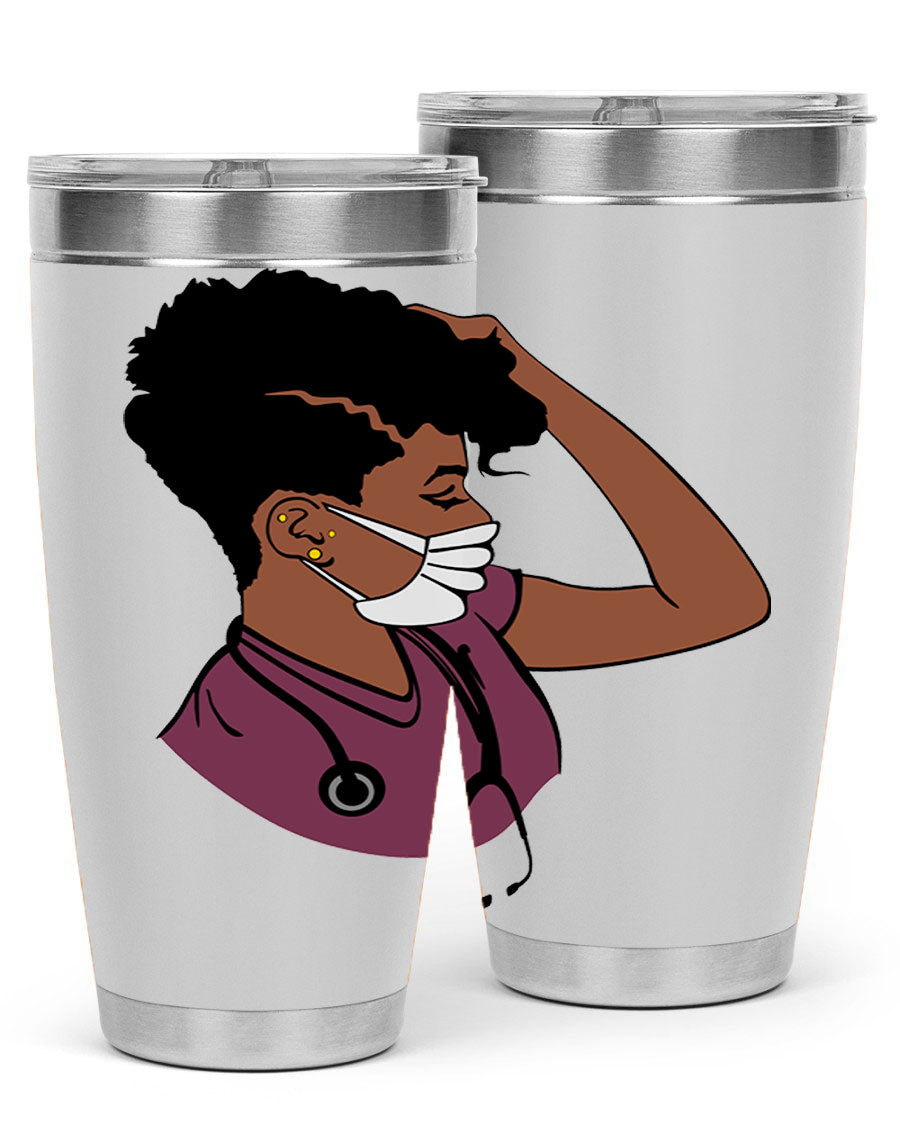 Black Nurse Tumbler featuring double wall vacuum stainless steel design, perfect for hot and cold beverages.