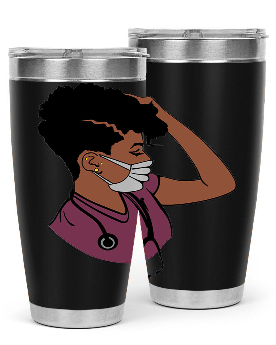 Black Nurse Tumbler featuring double wall vacuum stainless steel design, perfect for hot and cold beverages.