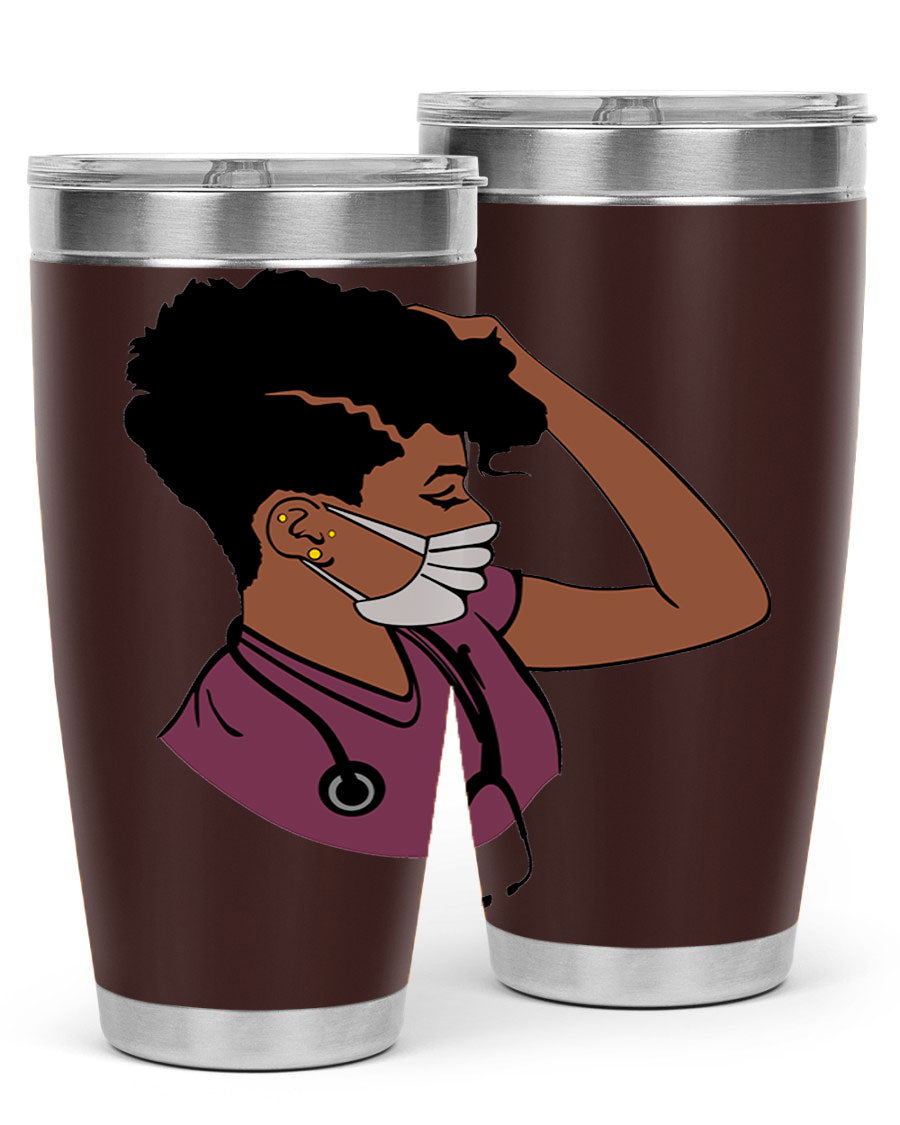 Black Nurse Tumbler featuring double wall vacuum stainless steel design, perfect for hot and cold beverages.