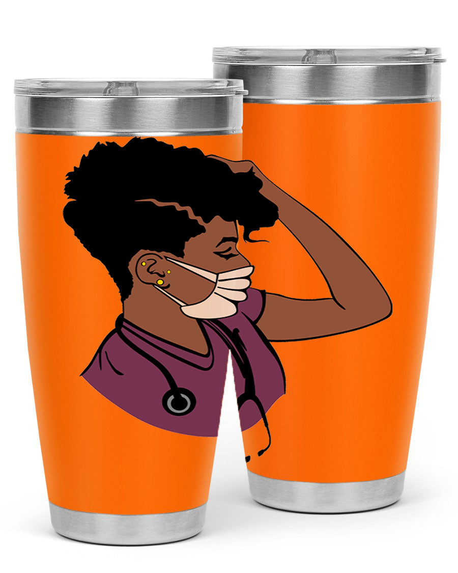 Black Nurse Tumbler featuring double wall vacuum stainless steel design, perfect for hot and cold beverages.