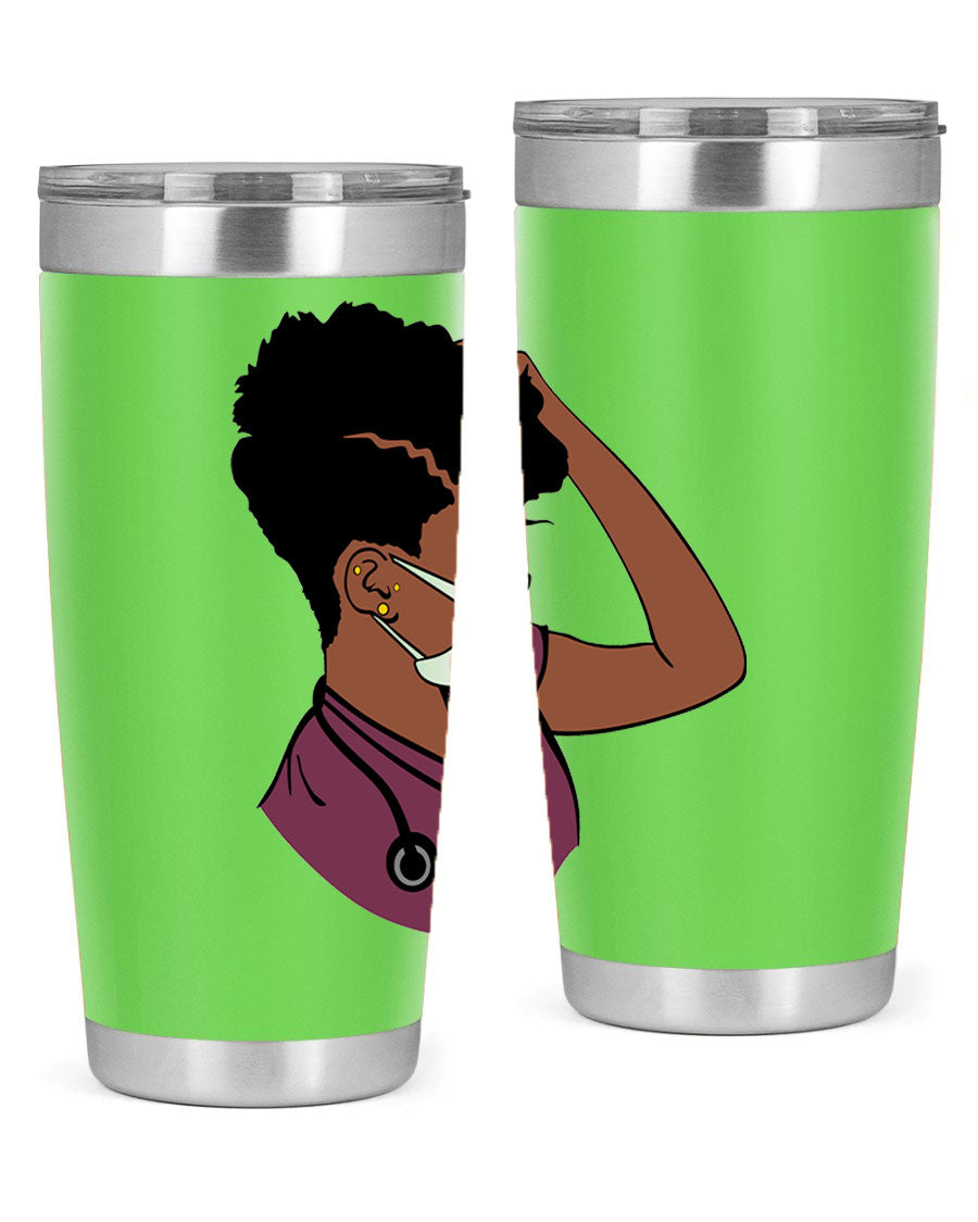Black Nurse Tumbler featuring double wall vacuum stainless steel design, perfect for hot and cold beverages.