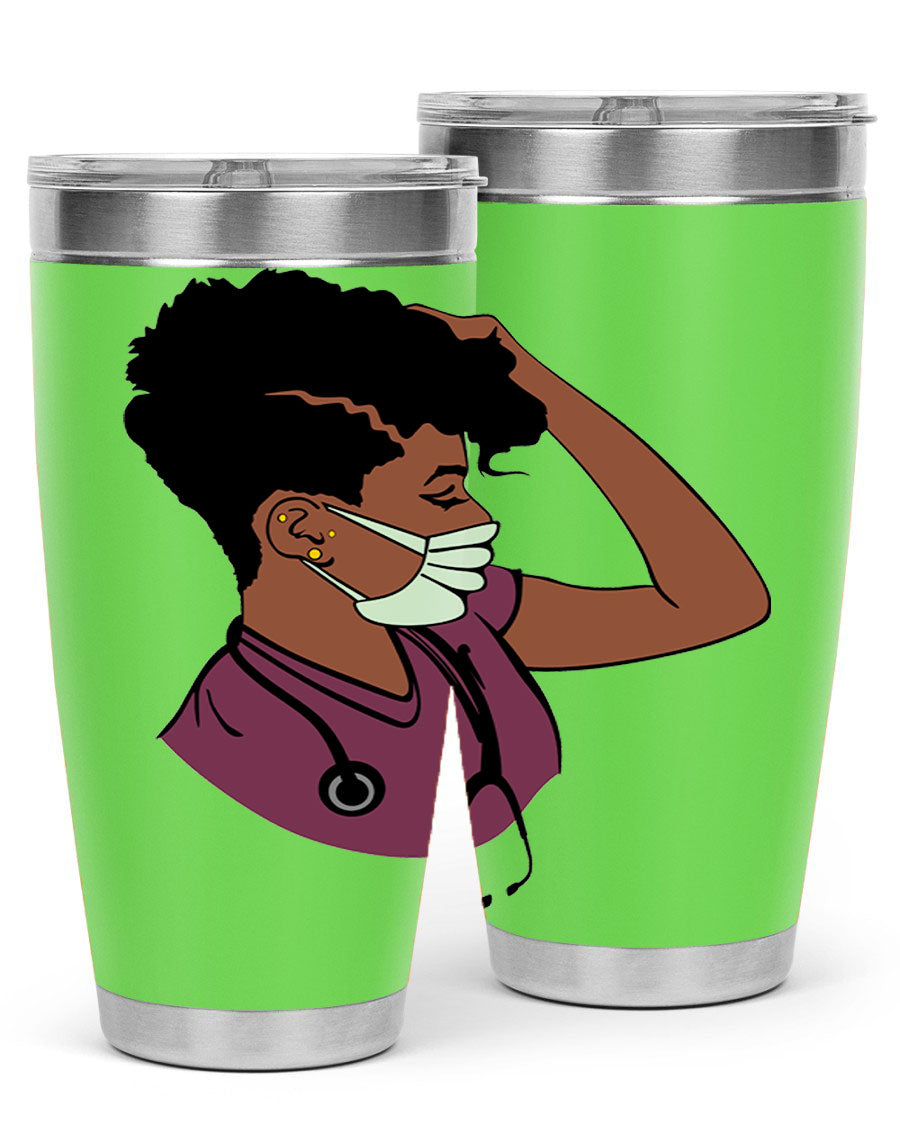 Black Nurse Tumbler featuring double wall vacuum stainless steel design, perfect for hot and cold beverages.