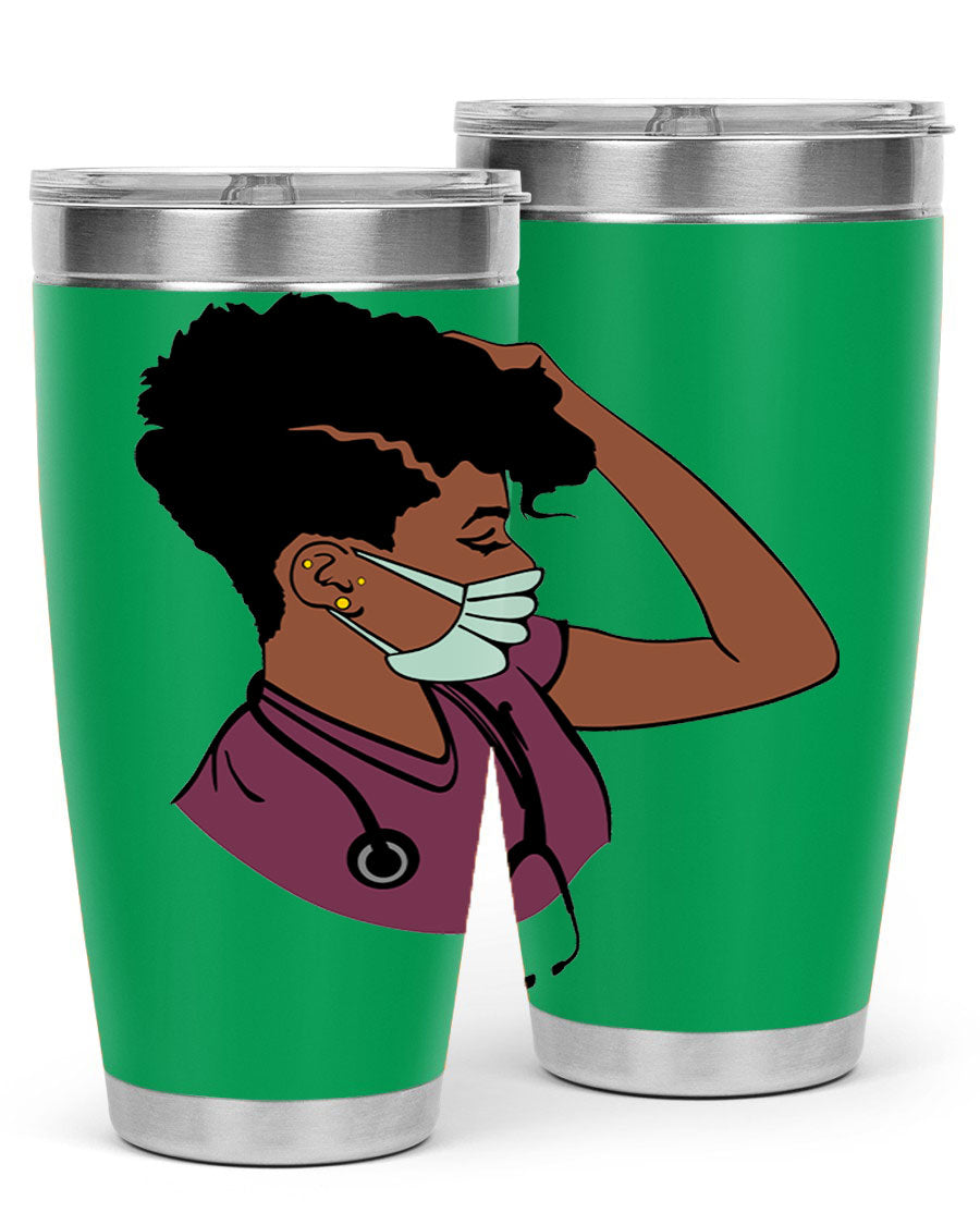 Black Nurse Tumbler featuring double wall vacuum stainless steel design, perfect for hot and cold beverages.