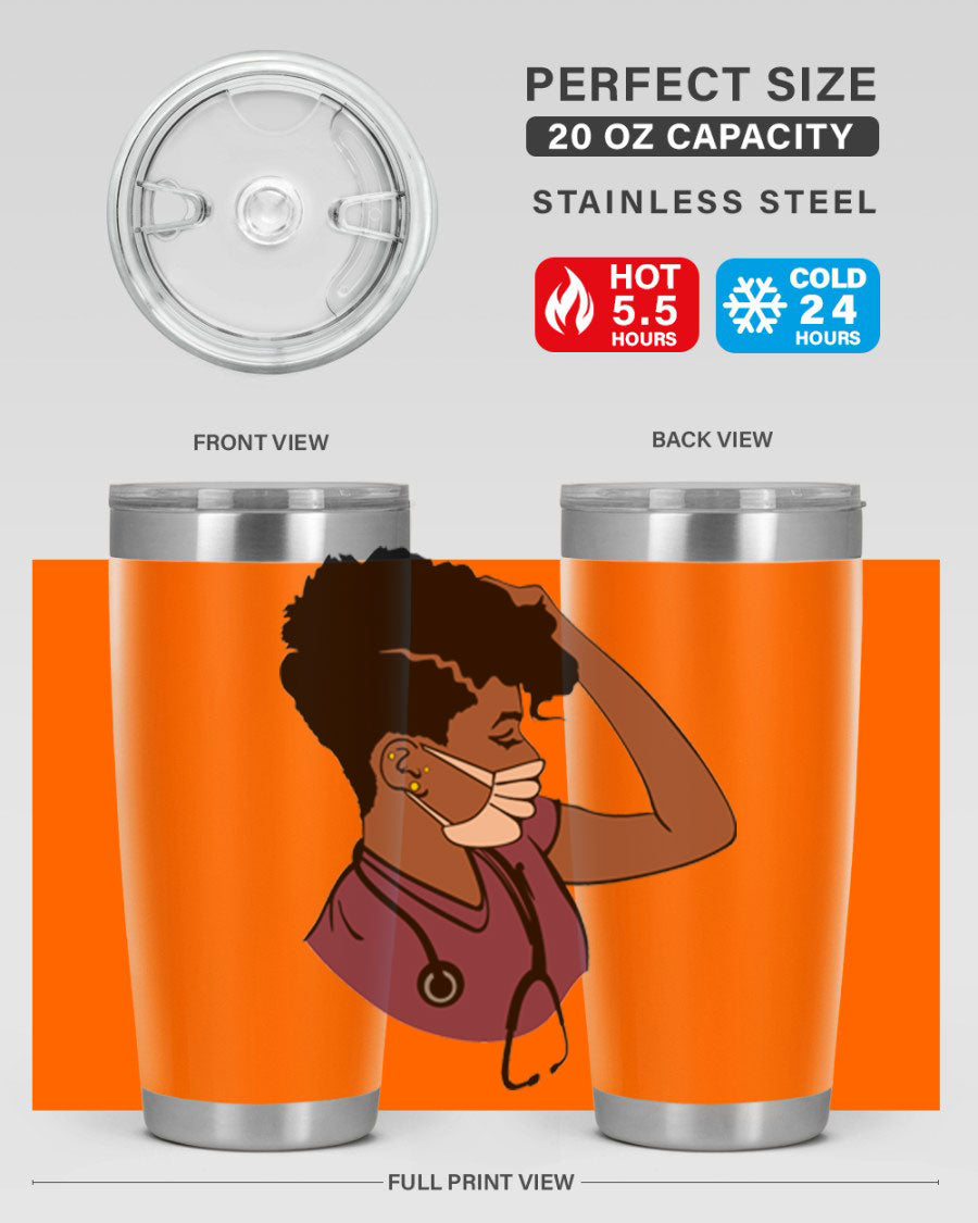 Black Nurse Tumbler featuring double wall vacuum stainless steel design, perfect for hot and cold beverages.