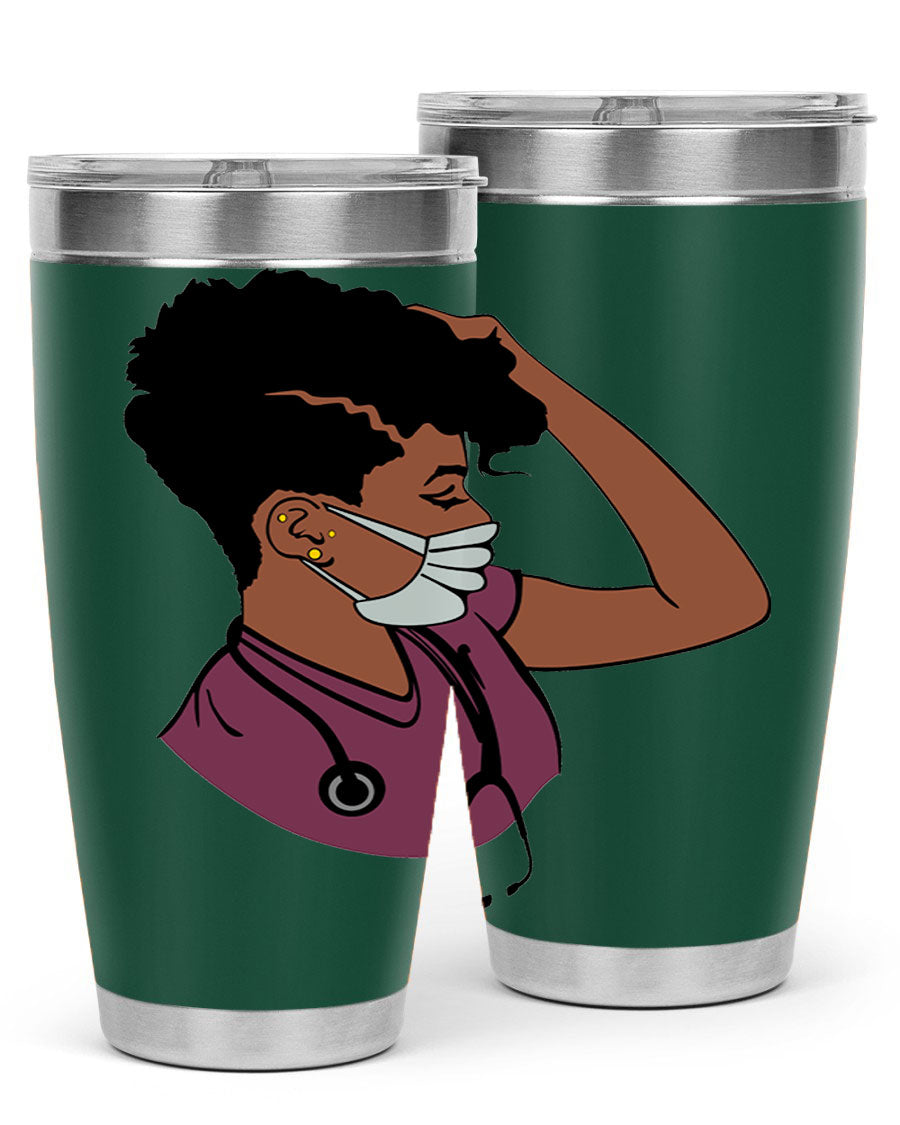 Black Nurse Tumbler featuring double wall vacuum stainless steel design, perfect for hot and cold beverages.