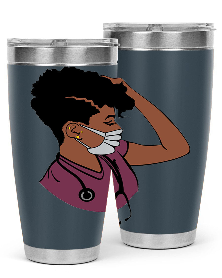 Black Nurse Tumbler featuring double wall vacuum stainless steel design, perfect for hot and cold beverages.