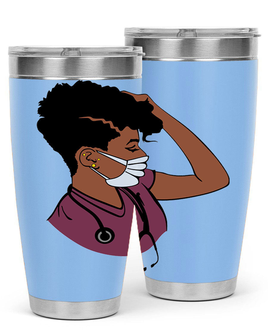 Black Nurse Tumbler featuring double wall vacuum stainless steel design, perfect for hot and cold beverages.