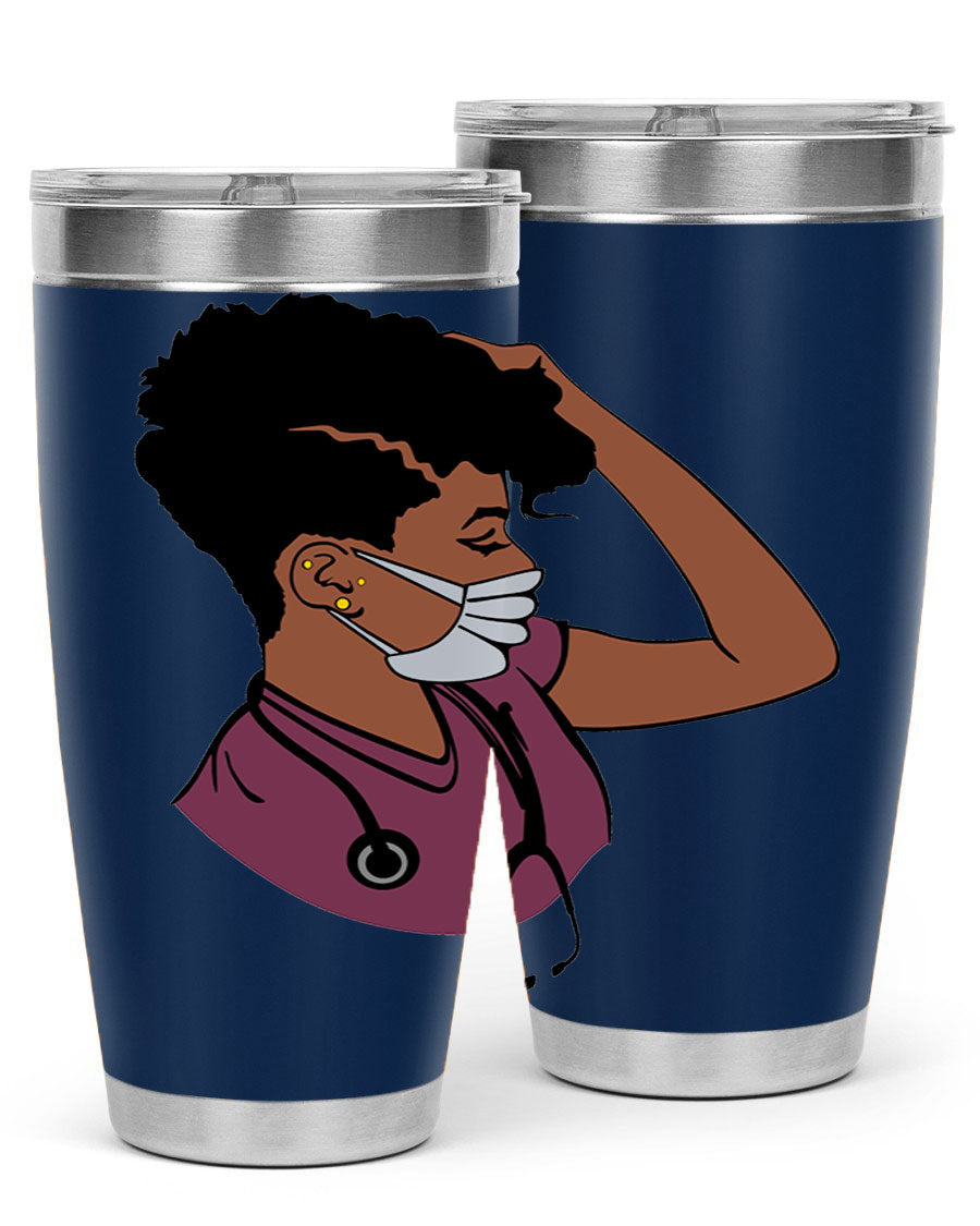 Black Nurse Tumbler featuring double wall vacuum stainless steel design, perfect for hot and cold beverages.