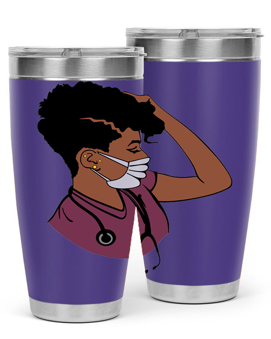 Black Nurse Tumbler featuring double wall vacuum stainless steel design, perfect for hot and cold beverages.