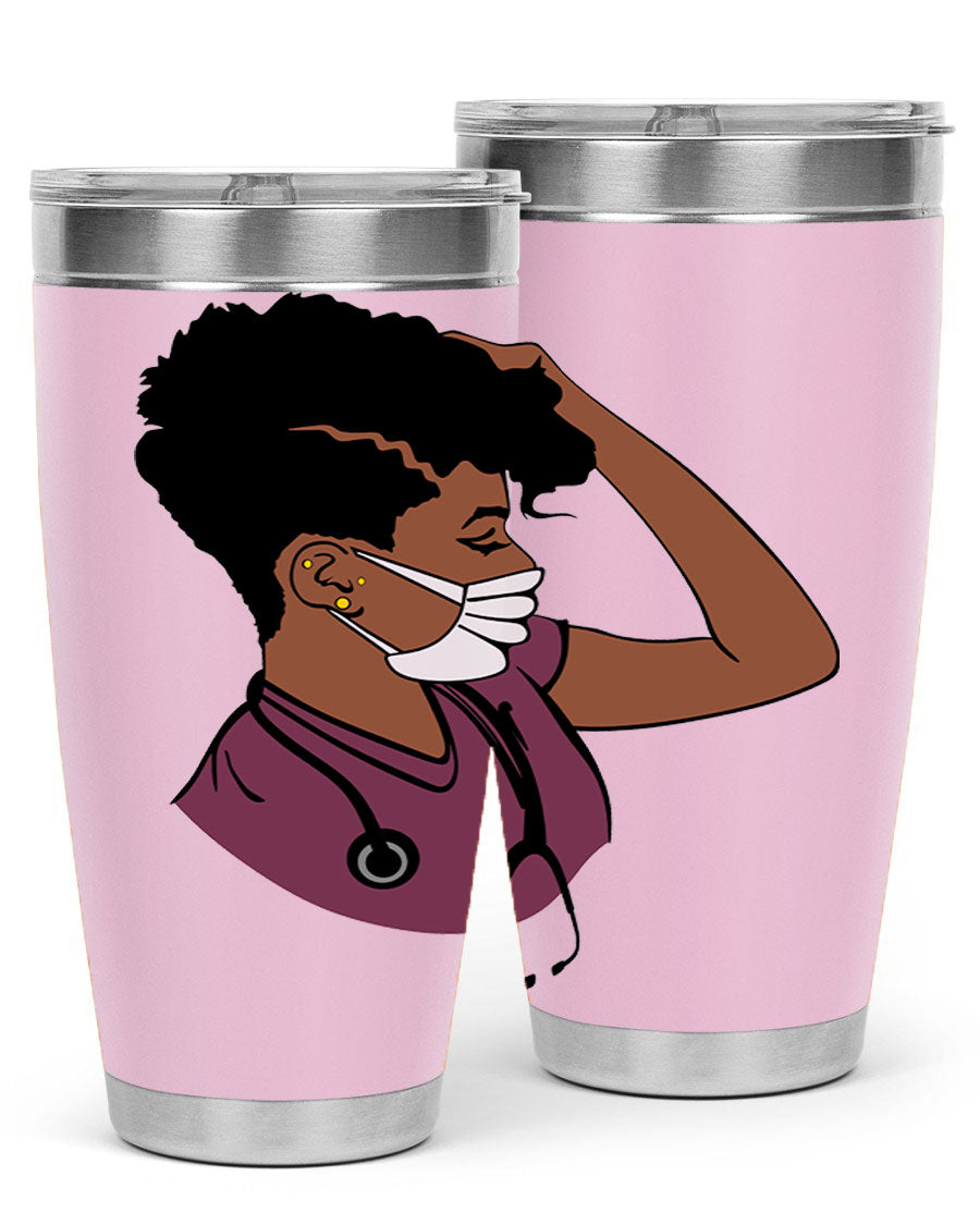 Black Nurse Tumbler featuring double wall vacuum stainless steel design, perfect for hot and cold beverages.