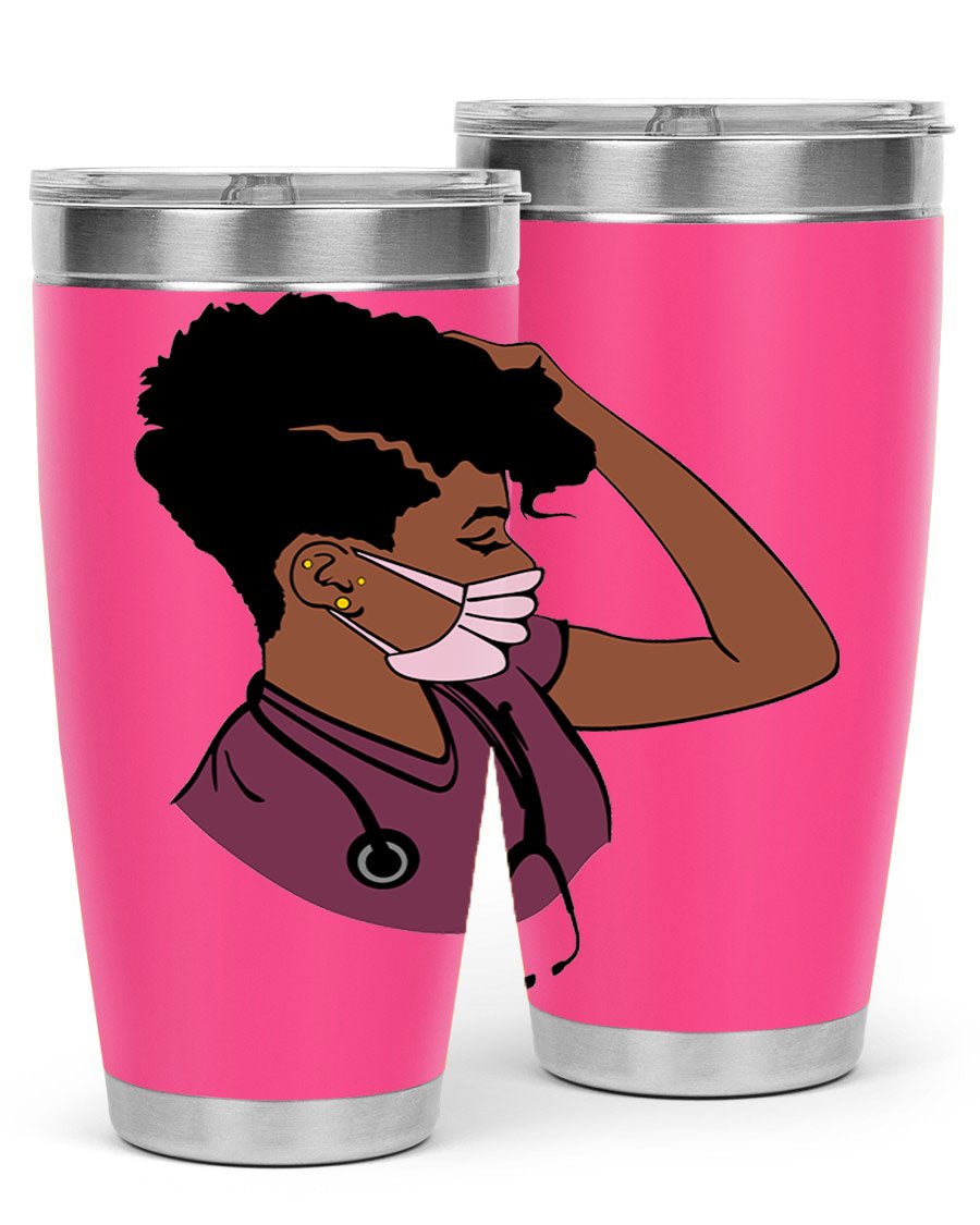 Black Nurse Tumbler featuring double wall vacuum stainless steel design, perfect for hot and cold beverages.
