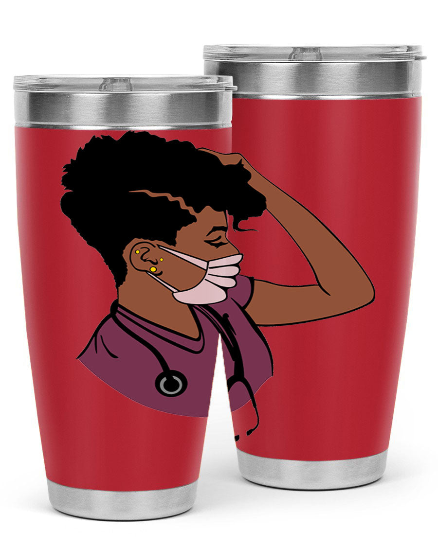 Black Nurse Tumbler featuring double wall vacuum stainless steel design, perfect for hot and cold beverages.