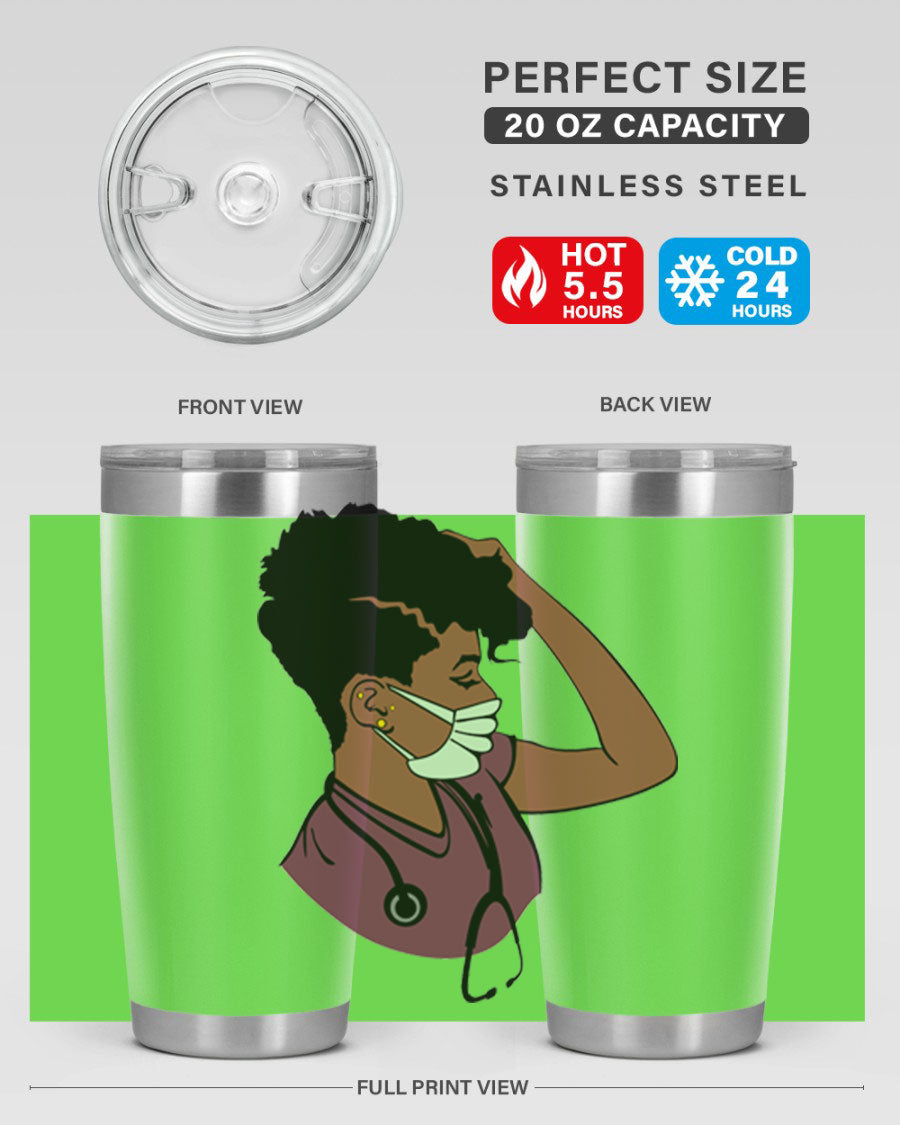 Black Nurse Tumbler featuring double wall vacuum stainless steel design, perfect for hot and cold beverages.