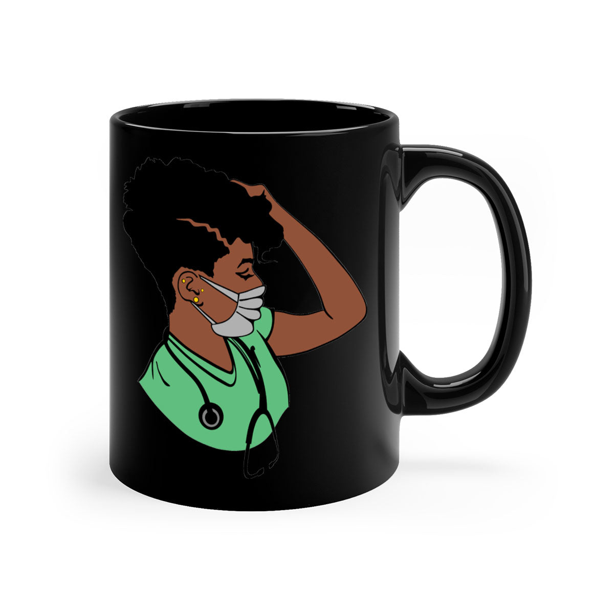 Black Nurse 2# Mug featuring a glossy finish, colored handle, and interior, available in multiple colors and sizes.