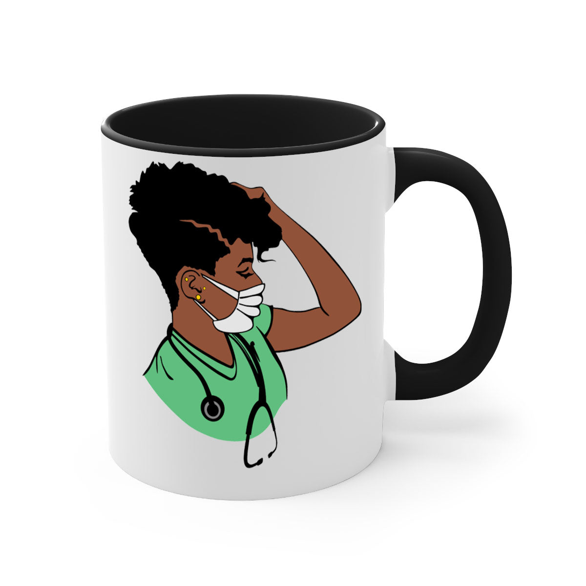 Black Nurse 2# Mug featuring a glossy finish, colored handle, and interior, available in multiple colors and sizes.