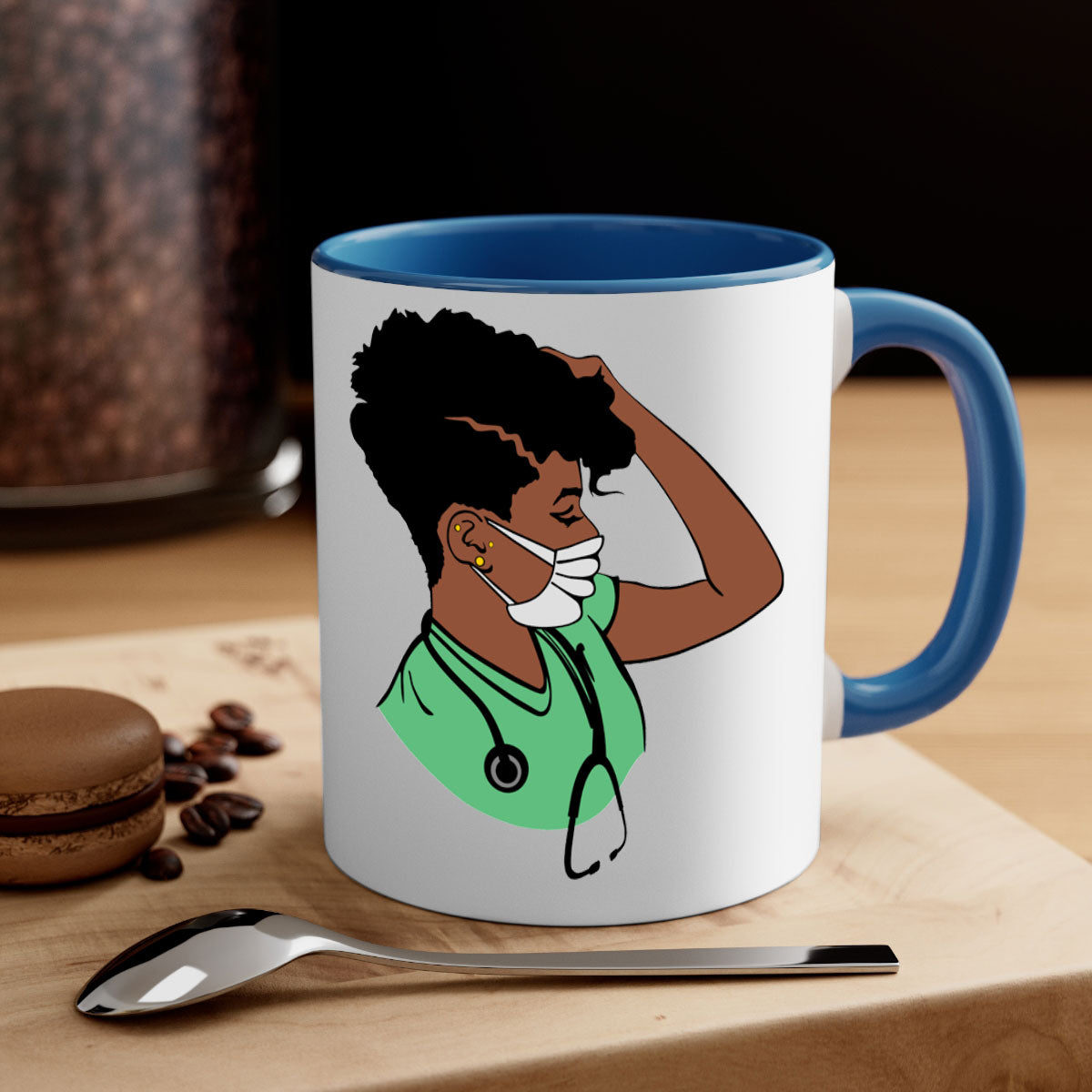 Black Nurse 2# Mug featuring a glossy finish, colored handle, and interior, available in multiple colors and sizes.