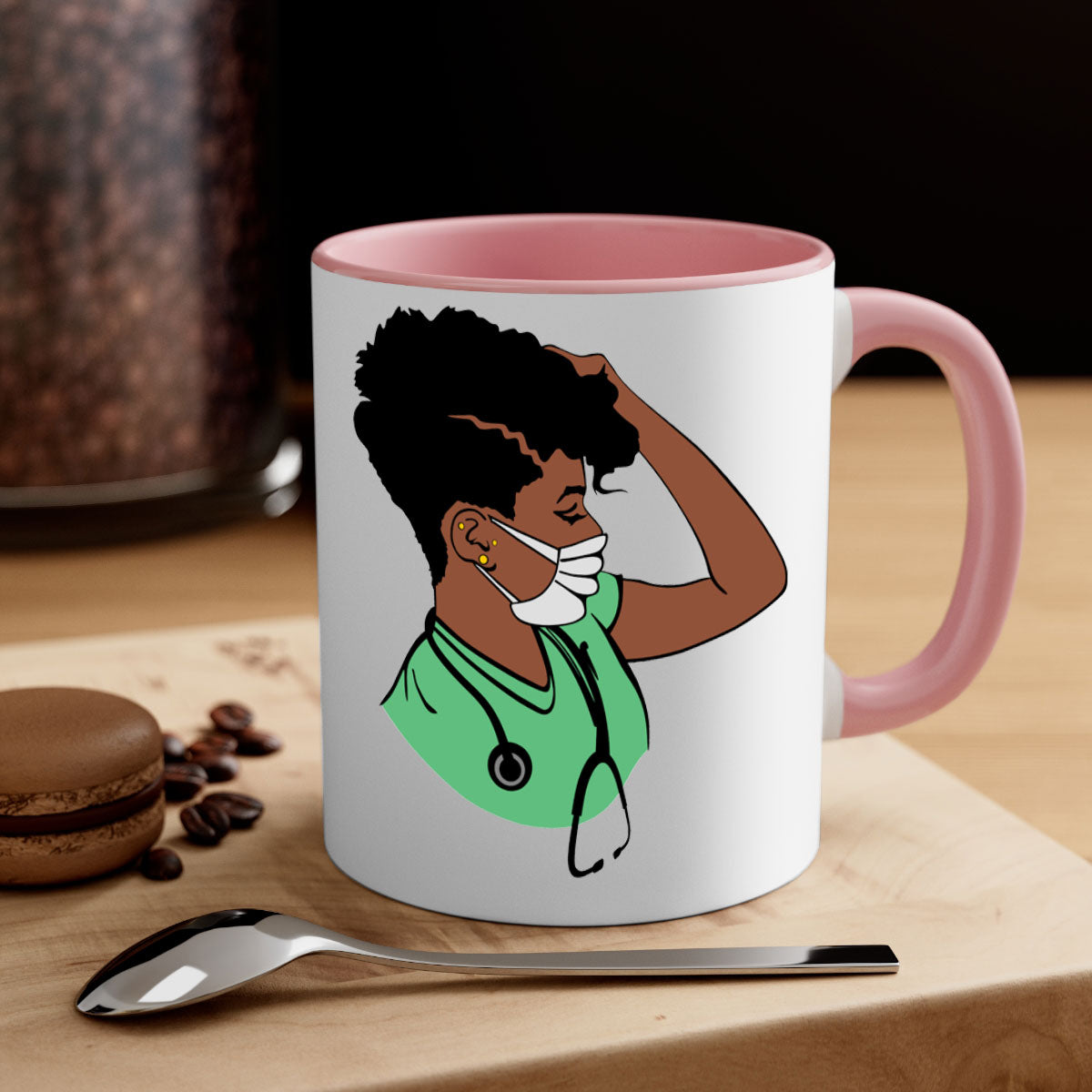 Black Nurse 2# Mug featuring a glossy finish, colored handle, and interior, available in multiple colors and sizes.