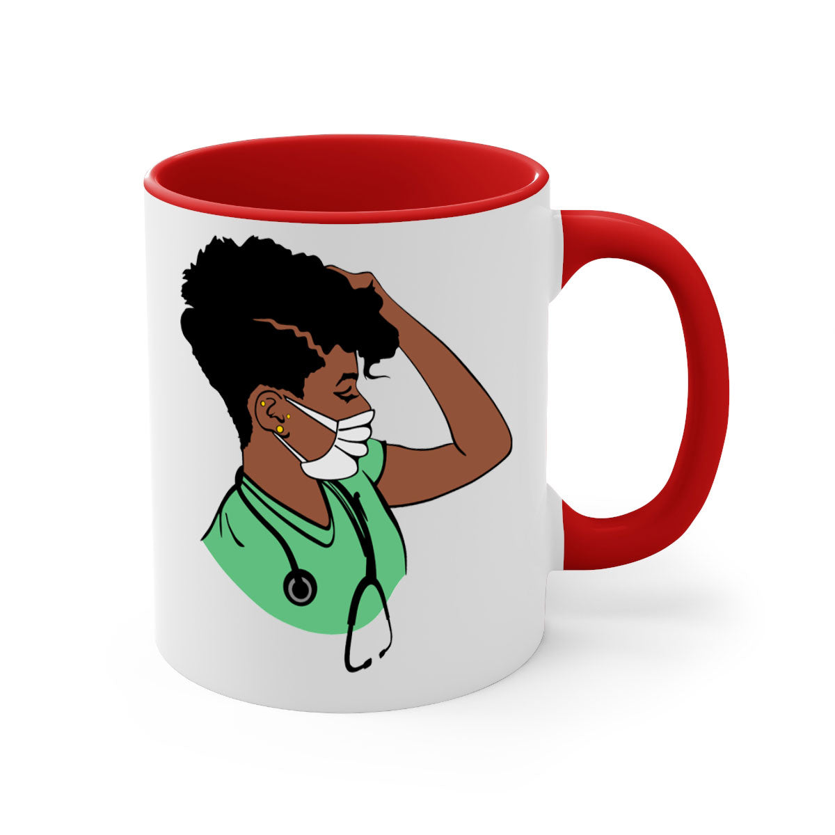 Black Nurse 2# Mug featuring a glossy finish, colored handle, and interior, available in multiple colors and sizes.