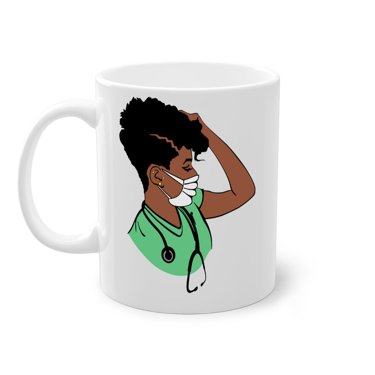 Black Nurse 2# Mug featuring a glossy finish, colored handle, and interior, available in multiple colors and sizes.