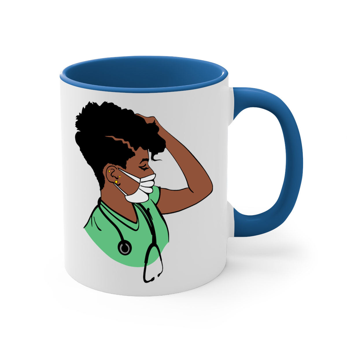 Black Nurse 2# Mug featuring a glossy finish, colored handle, and interior, available in multiple colors and sizes.