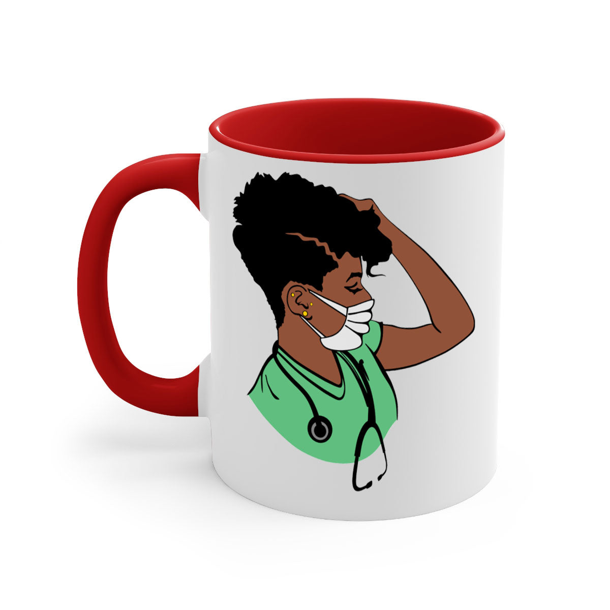 Black Nurse 2# Mug featuring a glossy finish, colored handle, and interior, available in multiple colors and sizes.