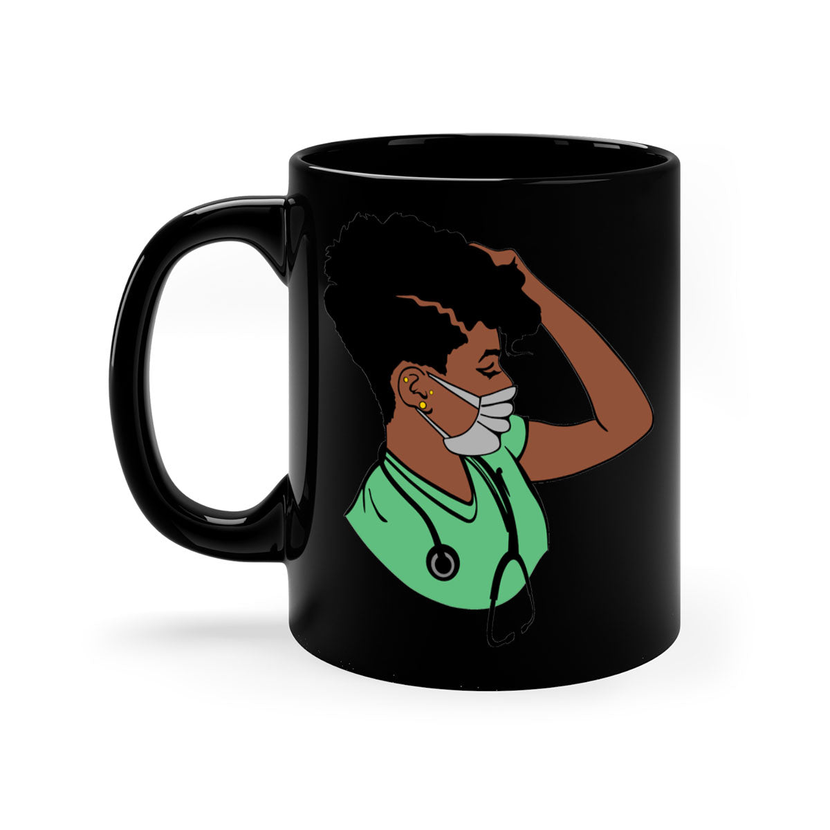 Black Nurse 2# Mug featuring a glossy finish, colored handle, and interior, available in multiple colors and sizes.