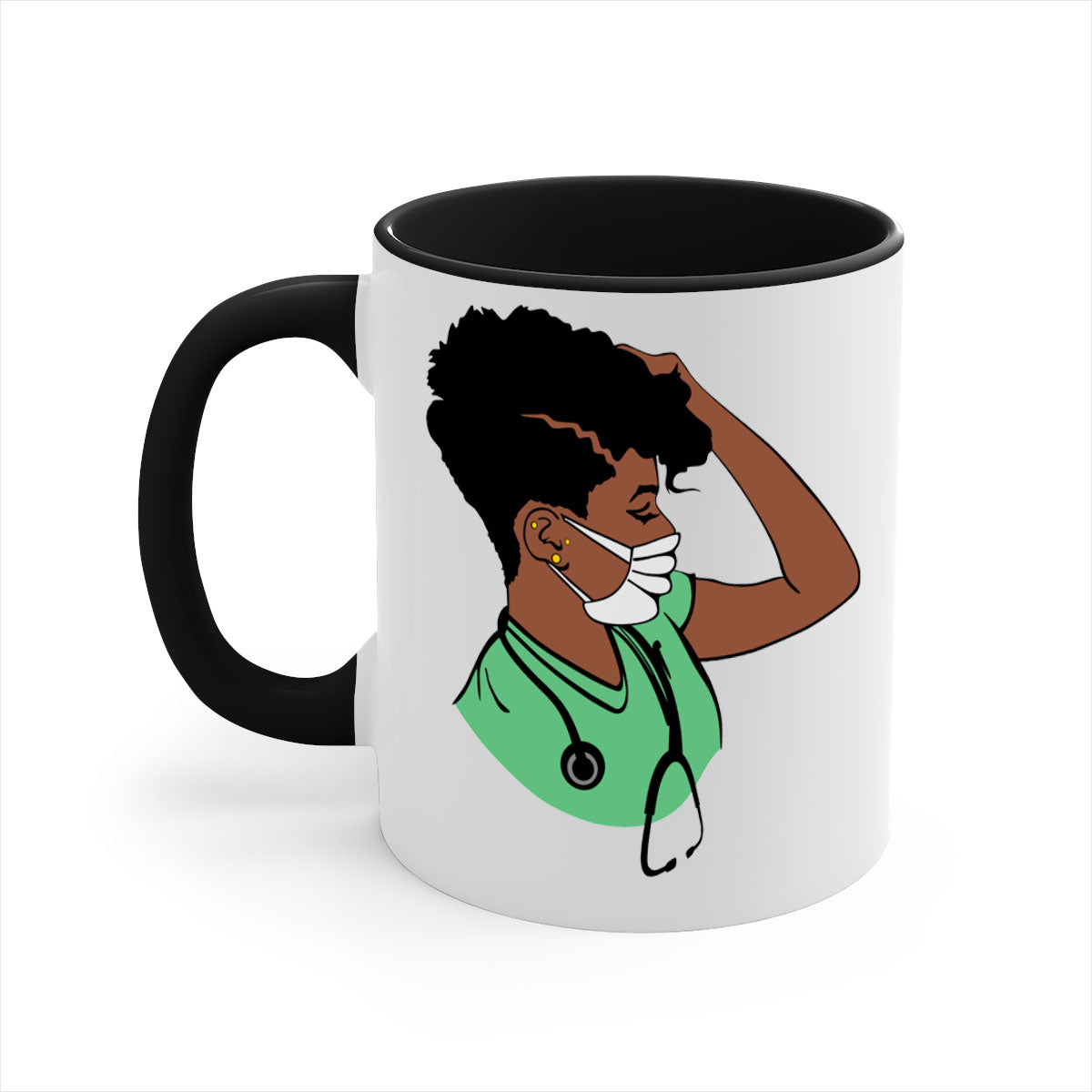 Black Nurse 2# Mug featuring a glossy finish, colored handle, and interior, available in multiple colors and sizes.