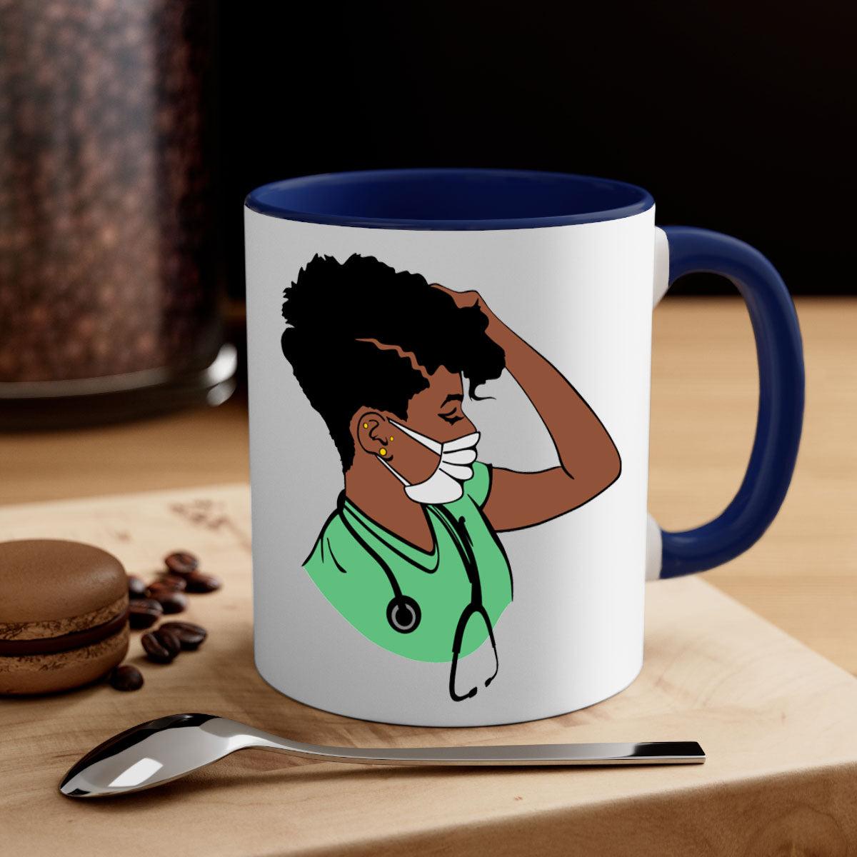 Black Nurse 2# Mug featuring a glossy finish, colored handle, and interior, available in multiple colors and sizes.