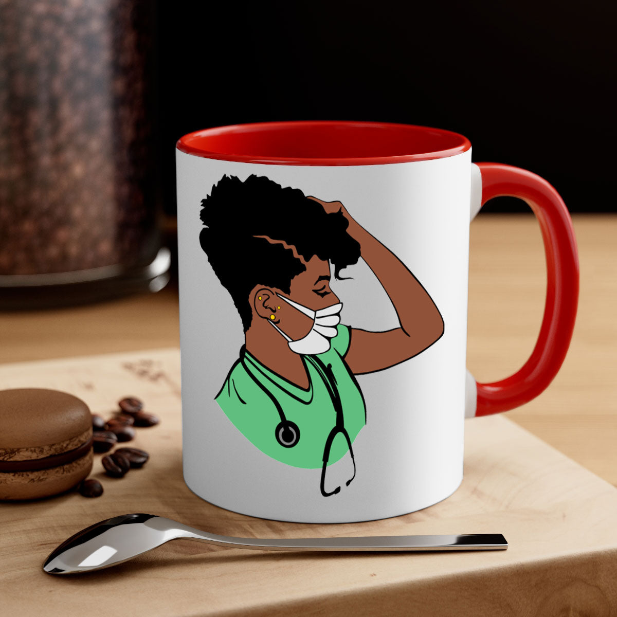 Black Nurse 2# Mug featuring a glossy finish, colored handle, and interior, available in multiple colors and sizes.